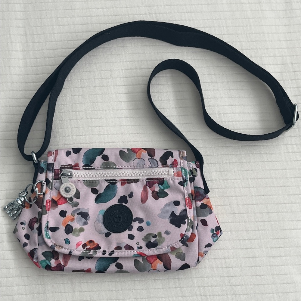 Kipling Colorful Animal Print Crossbody Bag with Black Strap